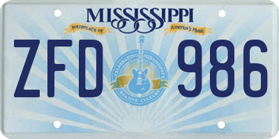 MS license plate ZFD986