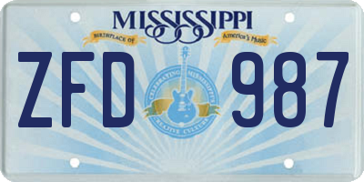 MS license plate ZFD987
