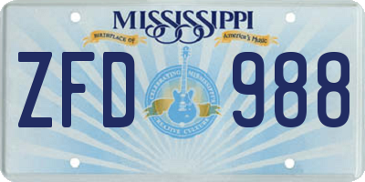 MS license plate ZFD988