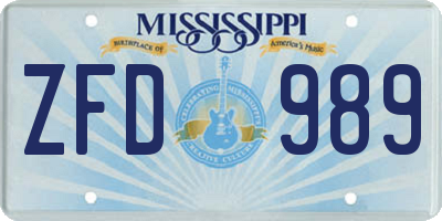 MS license plate ZFD989