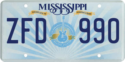 MS license plate ZFD990