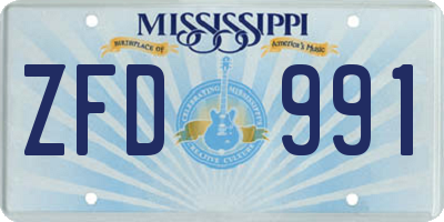 MS license plate ZFD991