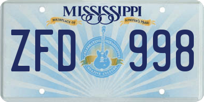 MS license plate ZFD998