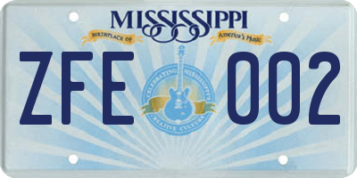 MS license plate ZFE002