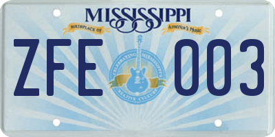 MS license plate ZFE003