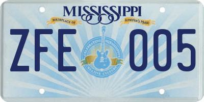 MS license plate ZFE005