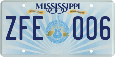 MS license plate ZFE006
