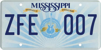 MS license plate ZFE007