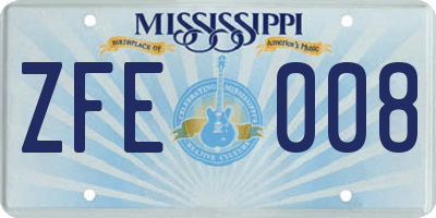 MS license plate ZFE008