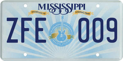MS license plate ZFE009