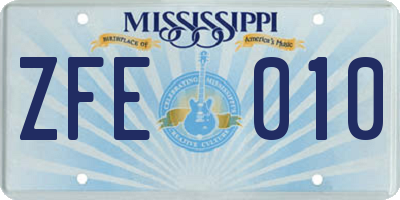 MS license plate ZFE010