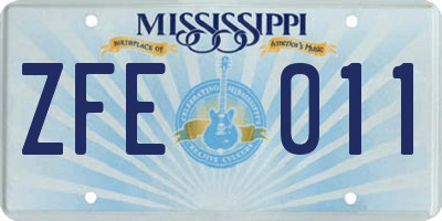 MS license plate ZFE011