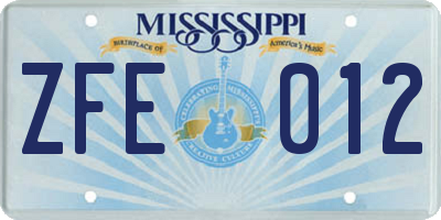 MS license plate ZFE012