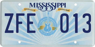 MS license plate ZFE013