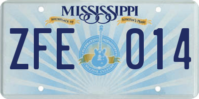 MS license plate ZFE014