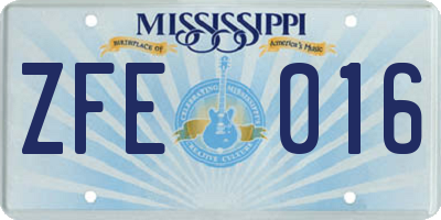MS license plate ZFE016