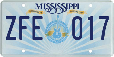 MS license plate ZFE017