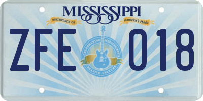 MS license plate ZFE018
