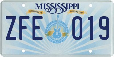 MS license plate ZFE019