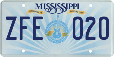 MS license plate ZFE020