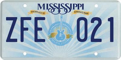MS license plate ZFE021