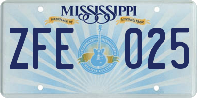 MS license plate ZFE025