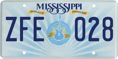 MS license plate ZFE028
