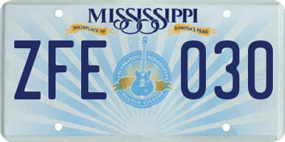MS license plate ZFE030