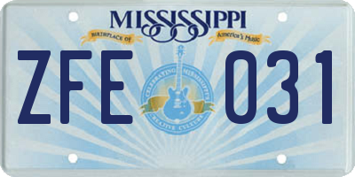 MS license plate ZFE031