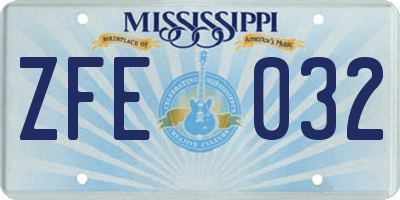 MS license plate ZFE032