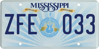 MS license plate ZFE033