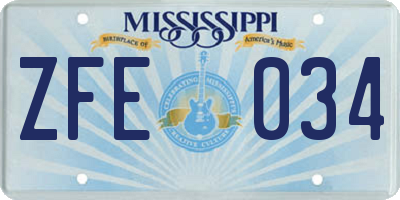 MS license plate ZFE034