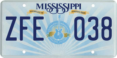 MS license plate ZFE038