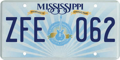 MS license plate ZFE062