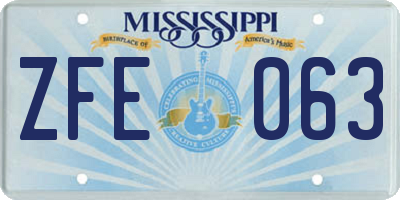 MS license plate ZFE063