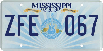 MS license plate ZFE067