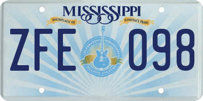 MS license plate ZFE098