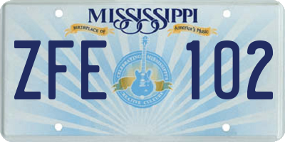 MS license plate ZFE102