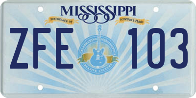 MS license plate ZFE103