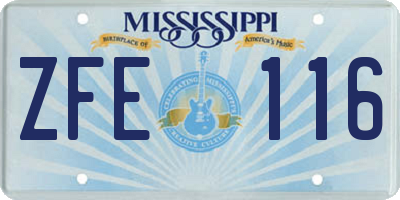 MS license plate ZFE116