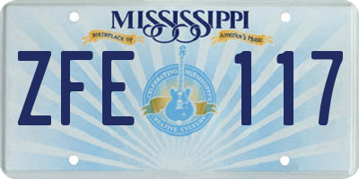 MS license plate ZFE117