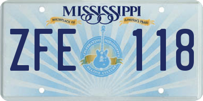 MS license plate ZFE118