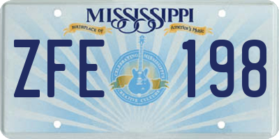 MS license plate ZFE198