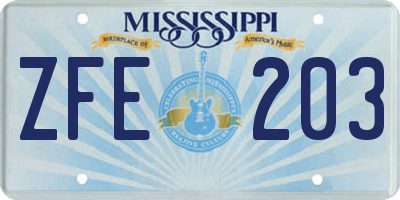 MS license plate ZFE203