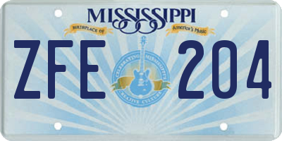 MS license plate ZFE204