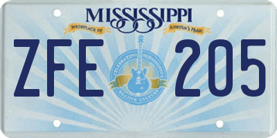 MS license plate ZFE205
