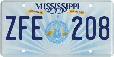 MS license plate ZFE208