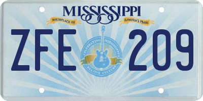 MS license plate ZFE209