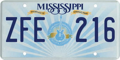 MS license plate ZFE216