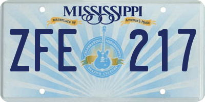 MS license plate ZFE217